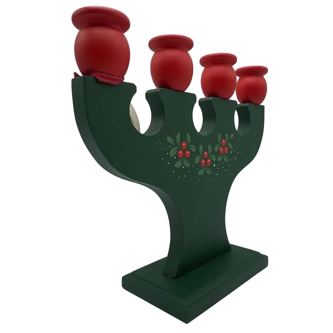Swedish wood candle holder with lingonberries