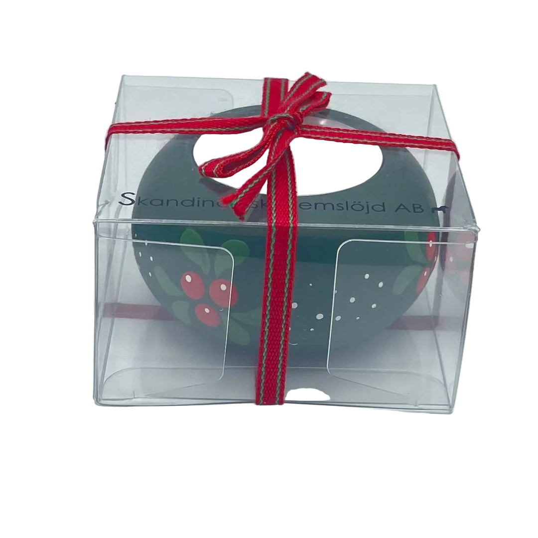 Swedish wood candle holder with lingonberries