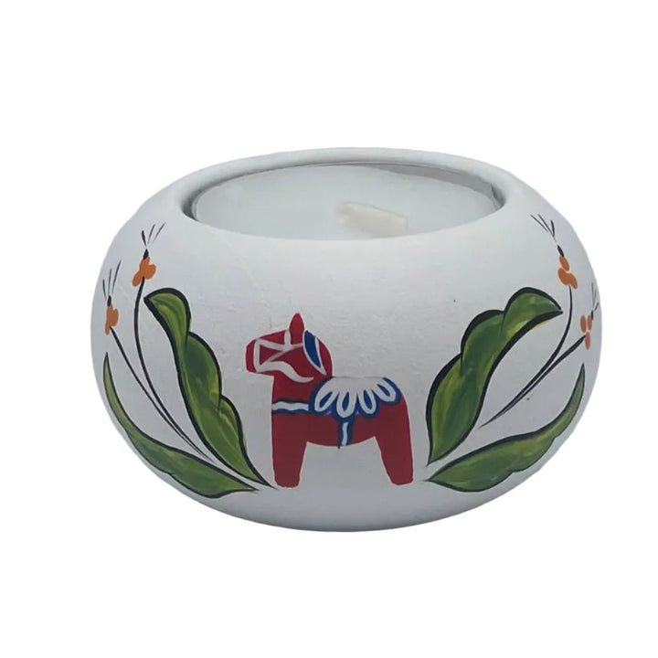 Swedish wood candle holder with Dala horse