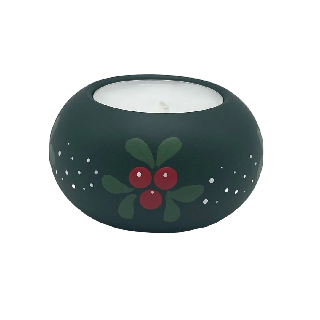 Swedish wood candle holder with lingonberries