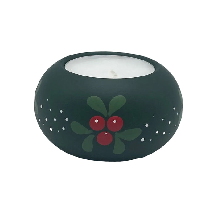 Swedish wood candle holder with lingonberries