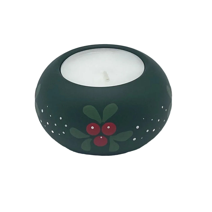 Swedish wood candle holder with lingonberries