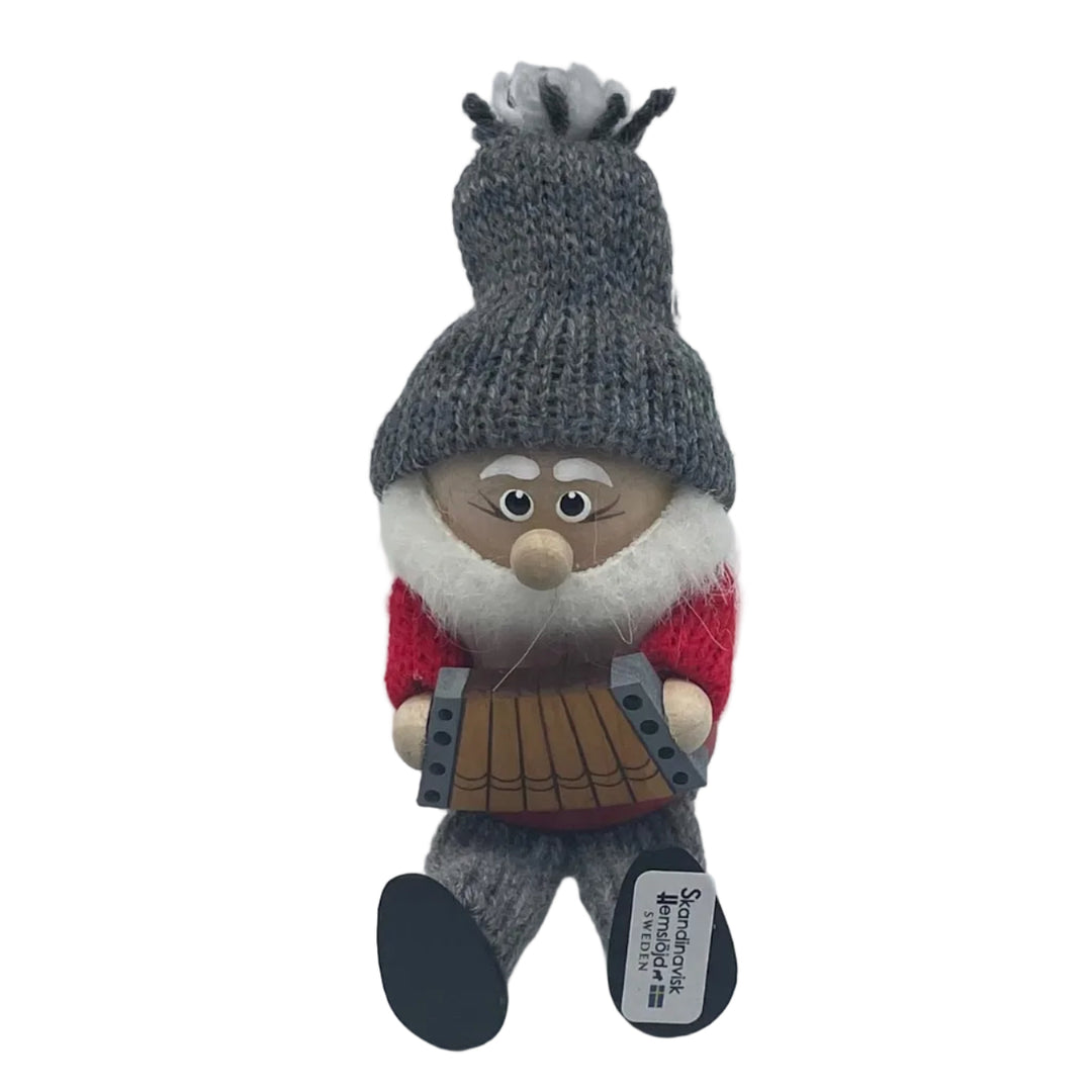 Hand made Tomte Gnome sitting with accordion