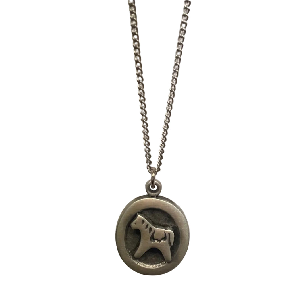 Swedish Pewter Dala horse Pendant Necklace