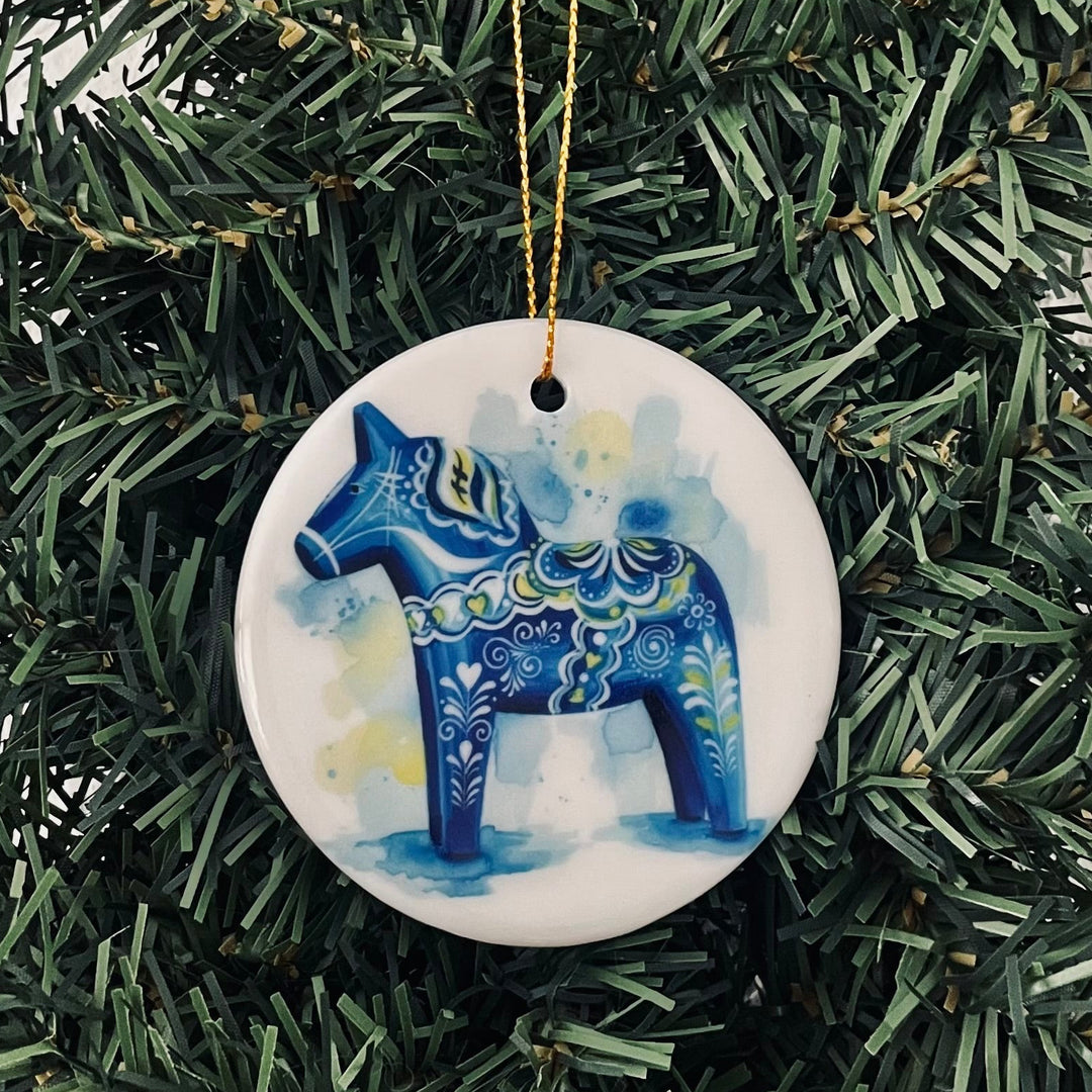 Ceramic Ornament, Swedish Blue Dala horse
