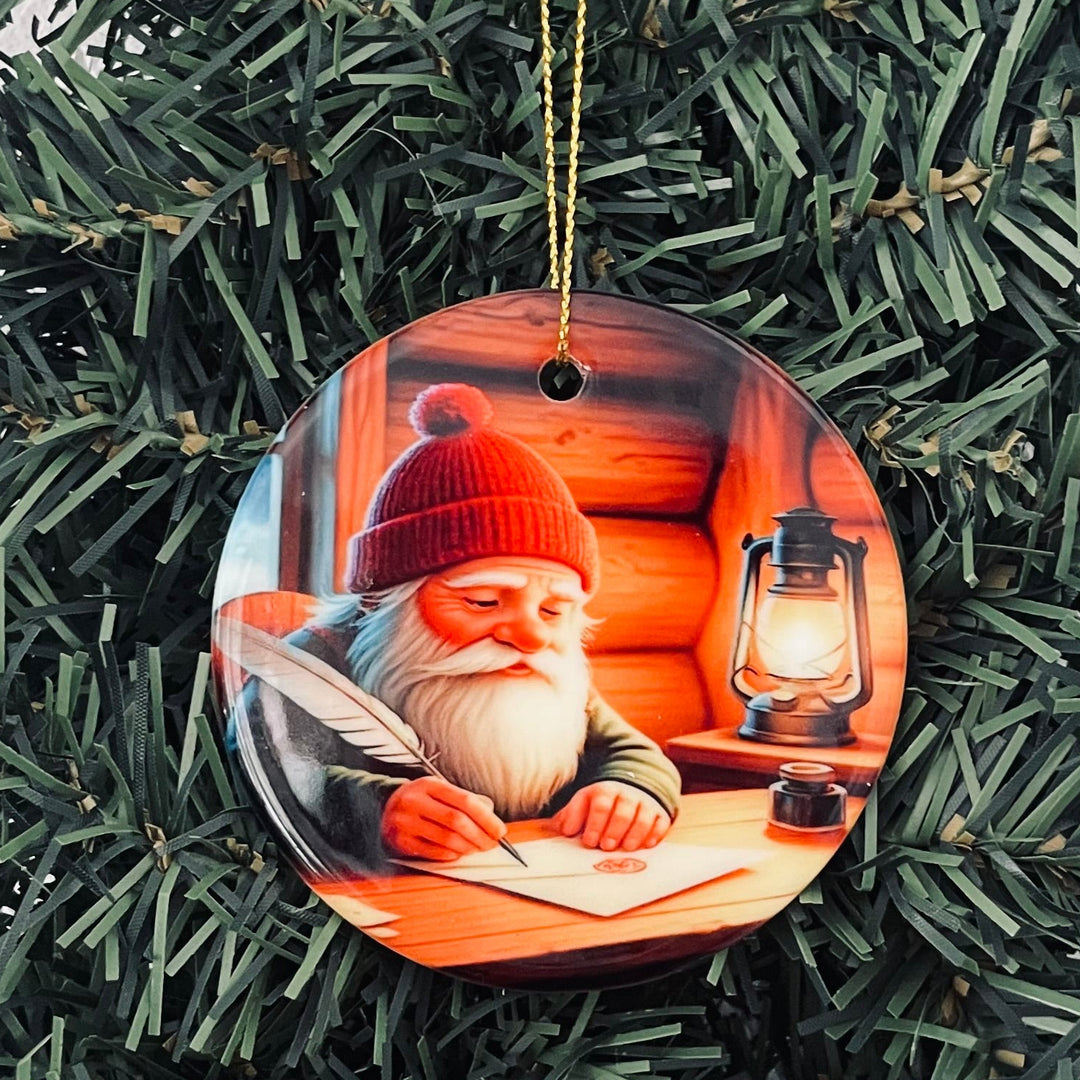 Ceramic Ornament, Gnome writing letter