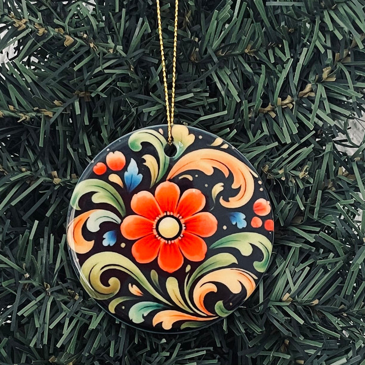 Ceramic Ornament, Folk Art Flower