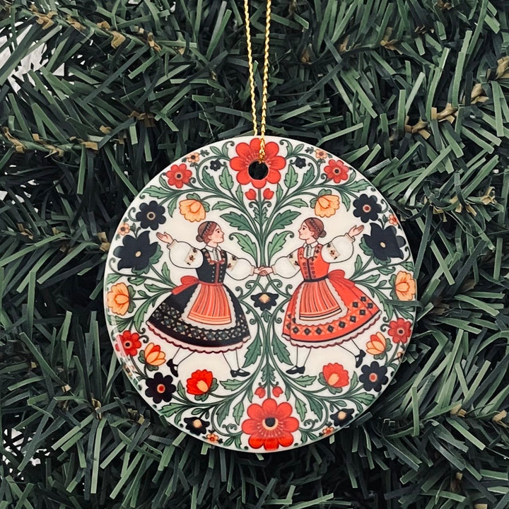 Ceramic Ornament,  Folk Art Flowers & Ladies