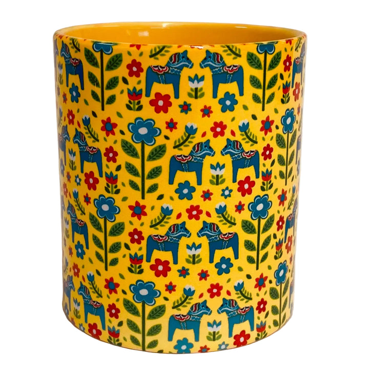 Dala horses & flowers coffee mug with yellow handle