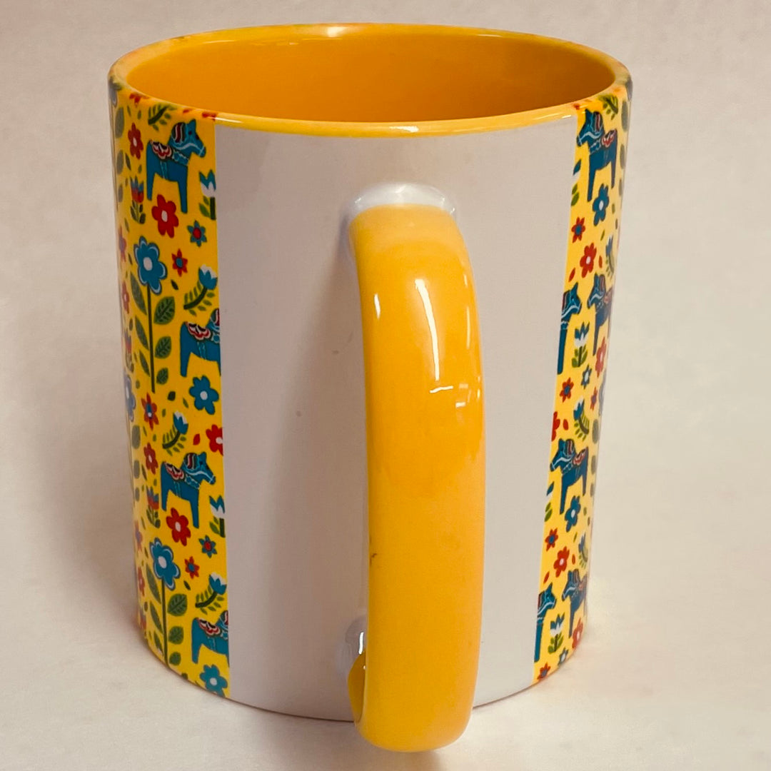 Dala horses & flowers coffee mug with yellow handle