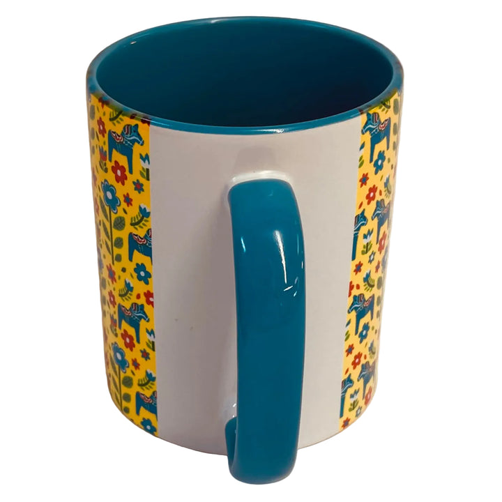 Dala horses & flowers coffee mug with blue handle