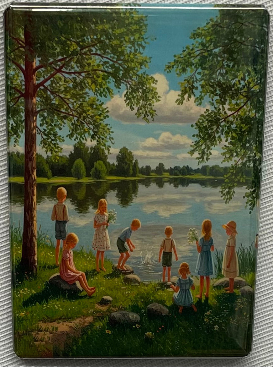 Rectangle Magnet,  Children by the Lake