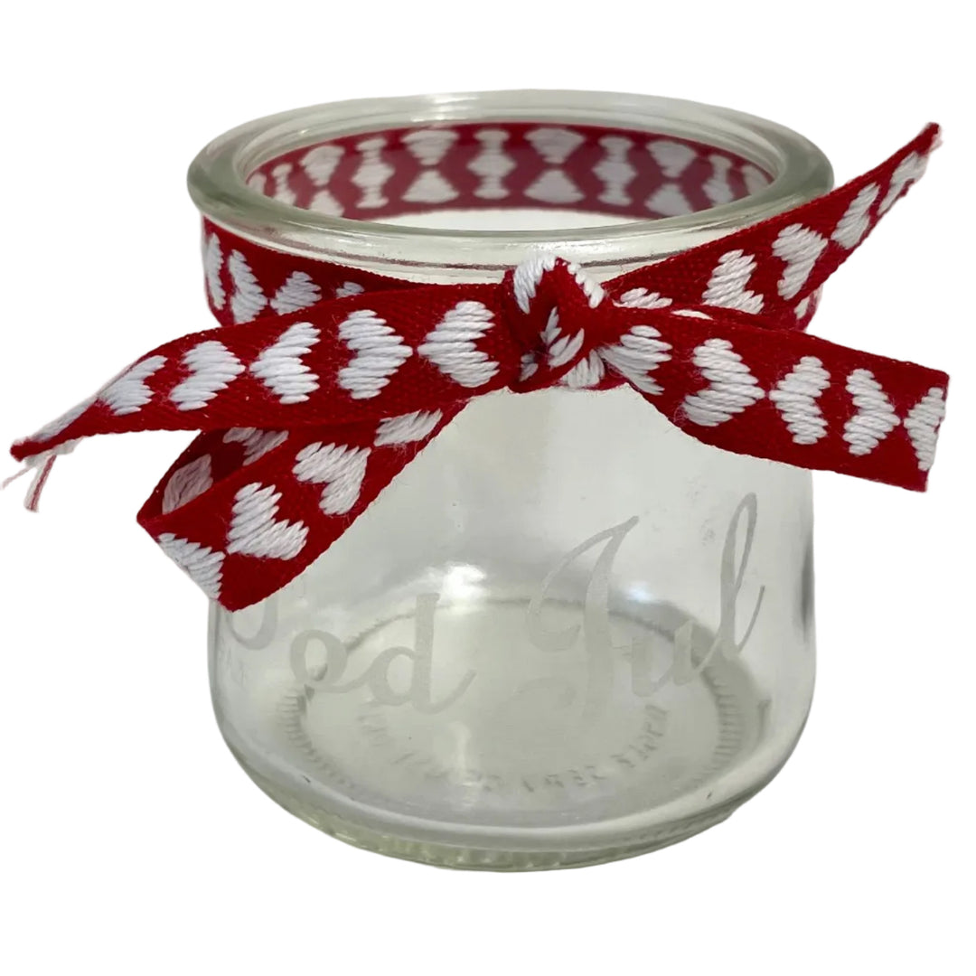 God Jul Glass Votive with Swedish Ribbon