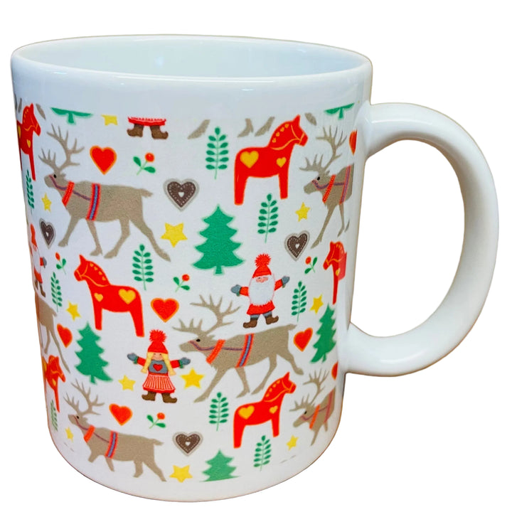 Eva Melhuish Tomtar Reindeer Dala horses coffee mug