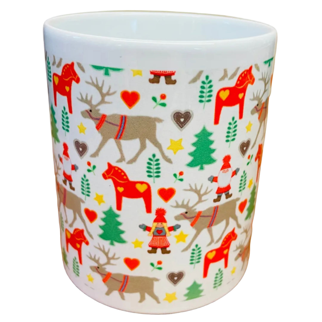 Eva Melhuish Tomtar Reindeer Dala horses coffee mug