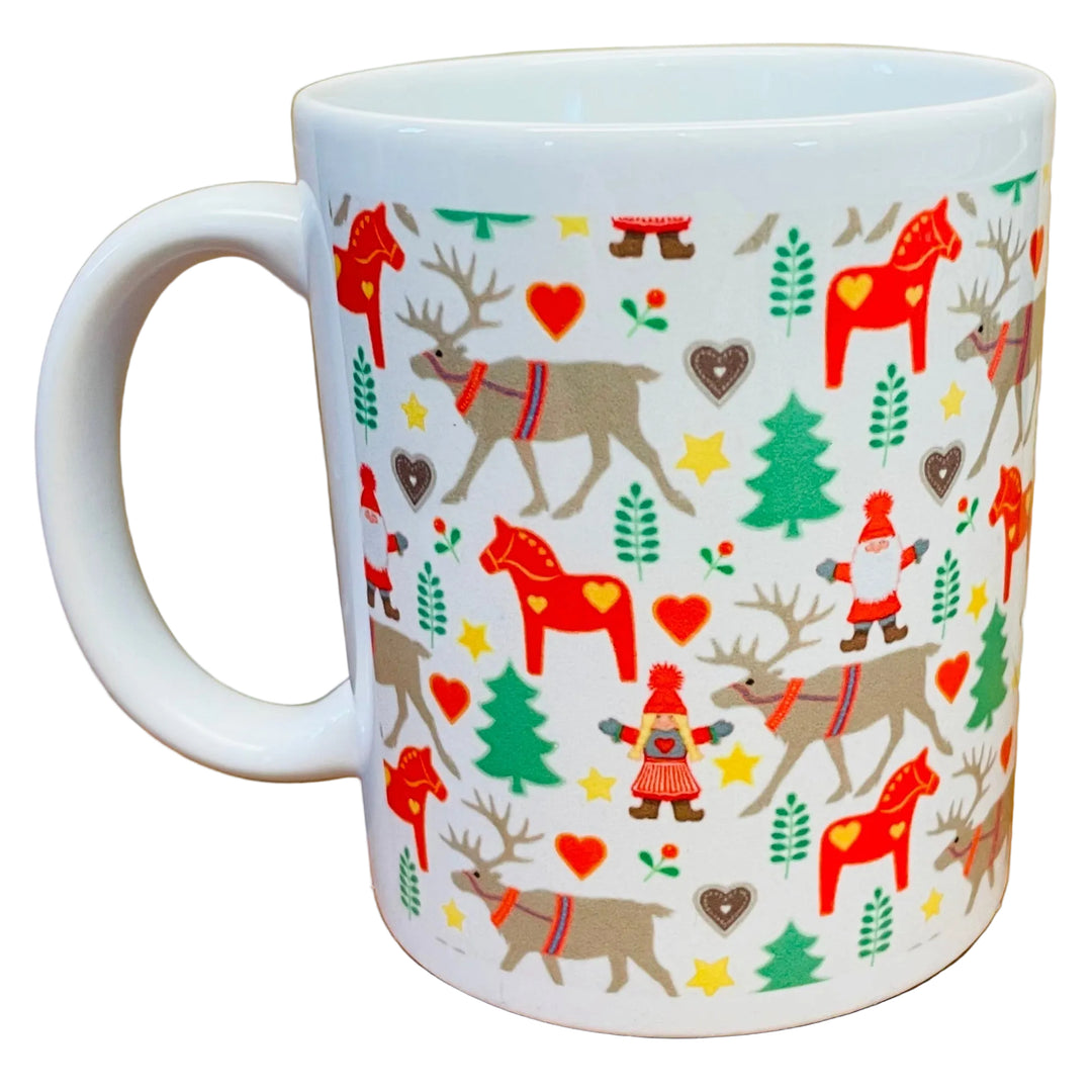 Eva Melhuish Tomtar Reindeer Dala horses coffee mug