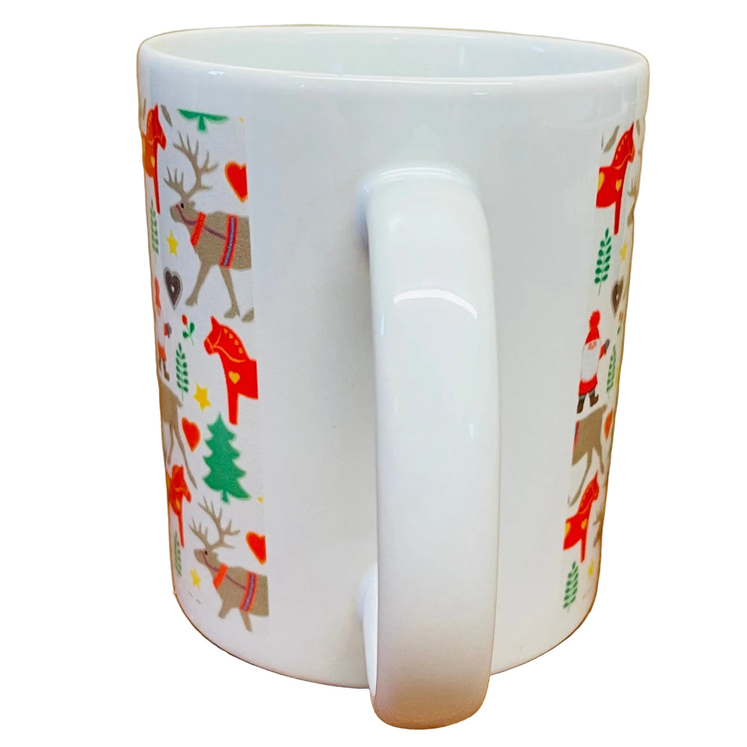 Eva Melhuish Tomtar Reindeer Dala horses coffee mug