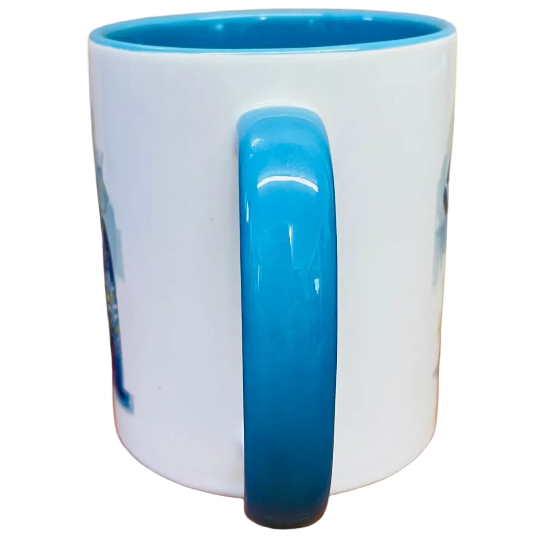 Blue Dala horse coffee mug with blue handle