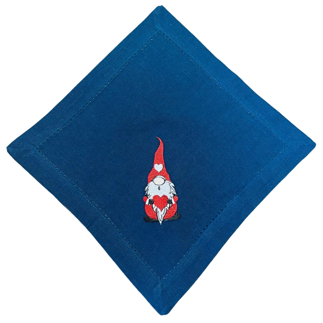 Small Square Doily Embroidered Gnome with Heart