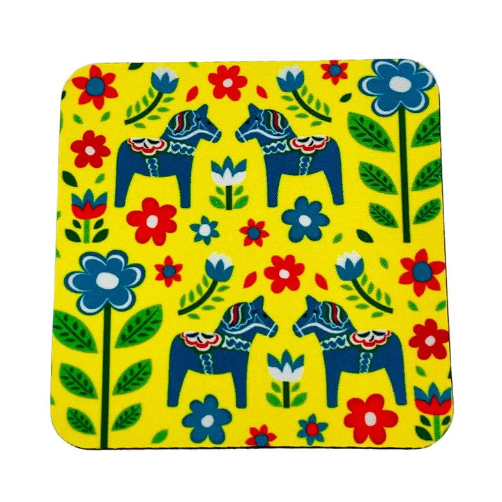 Blue Dala Horses with Flowers Coasters Box of 6