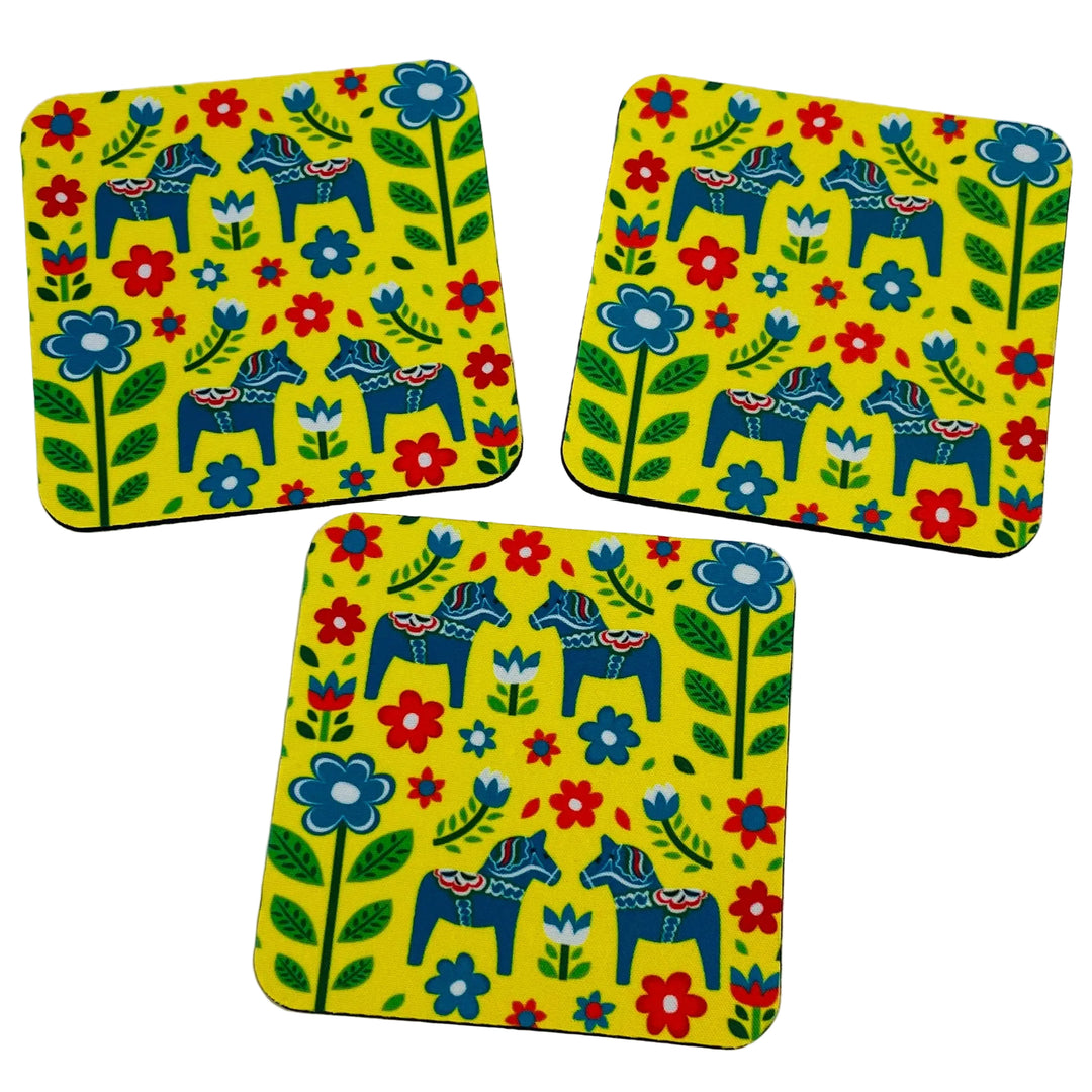 Blue Dala Horses with Flowers Coasters Box of 6
