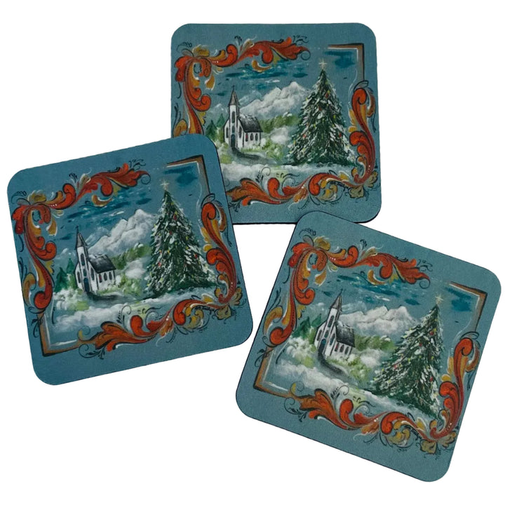 Lise Lorentzen Rosmaling with Church Coasters Box of 6