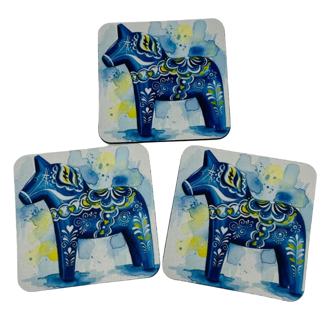 Blue Dala Horse Coasters Box of 6