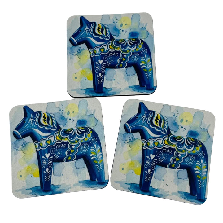 Blue Dala Horse Coasters Box of 6
