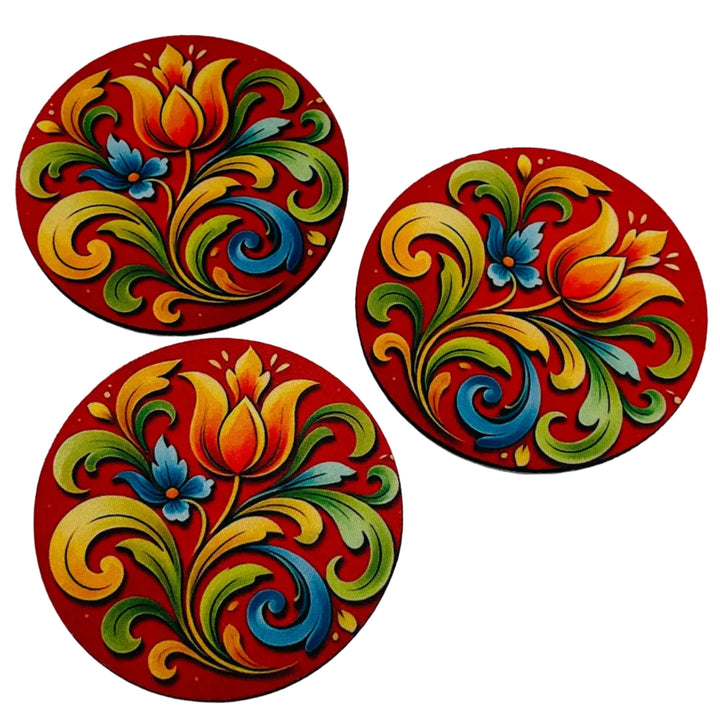 Folk Art Flowers Coasters Box of 6