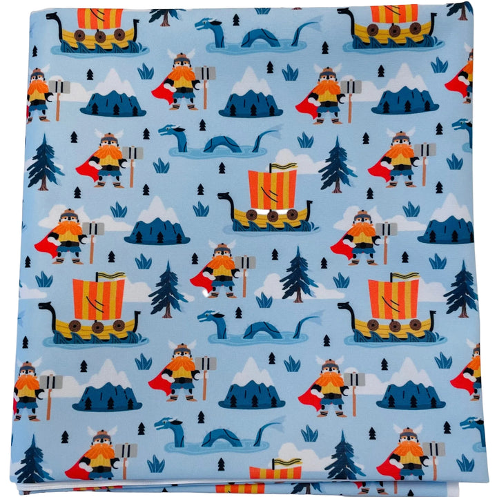 $6.00 SALE Fabric 42" Viking Ships with Viking & Serpents