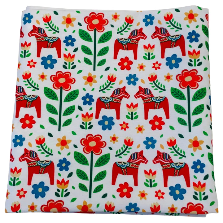 $6.00 SALE Fabric 42" Dala Horses & Flowers