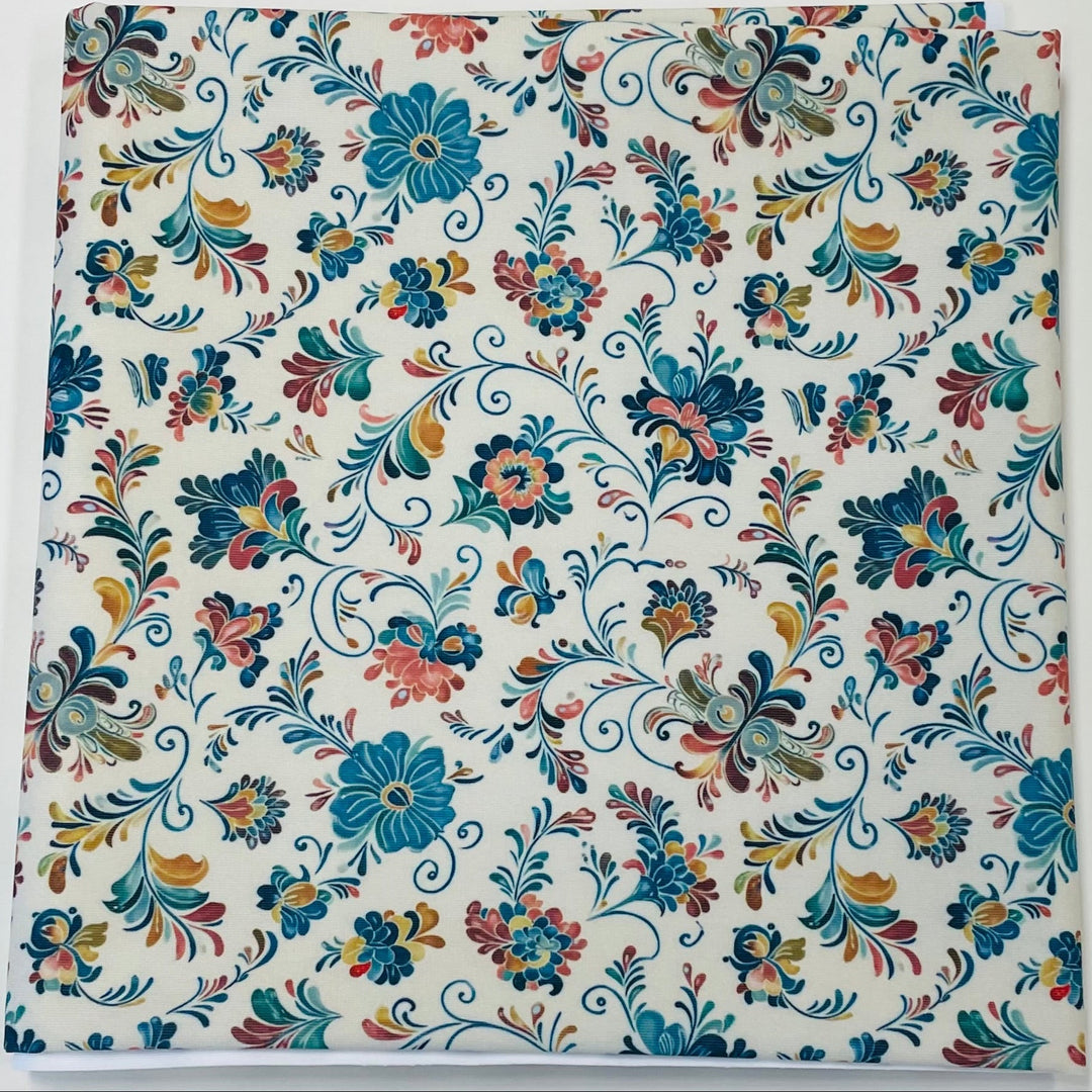 $5.00 SALE Fabric 36" Rosemaling Fans & Flowers