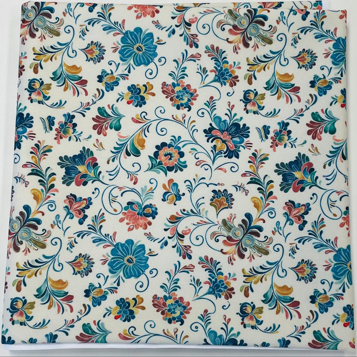 $5.00 SALE Fabric 36" Rosemaling Fans & Flowers
