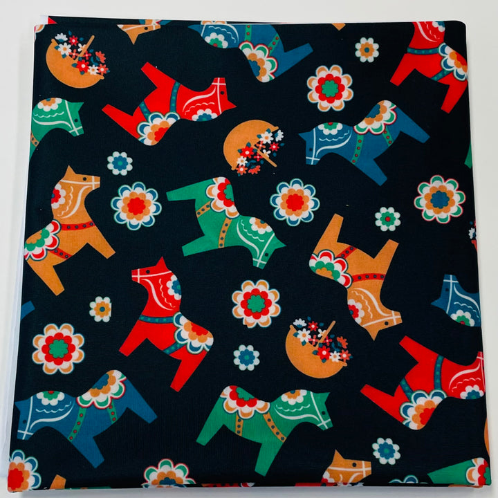 $5.00 SALE Fabric 36" Dala Horses & Flowers
