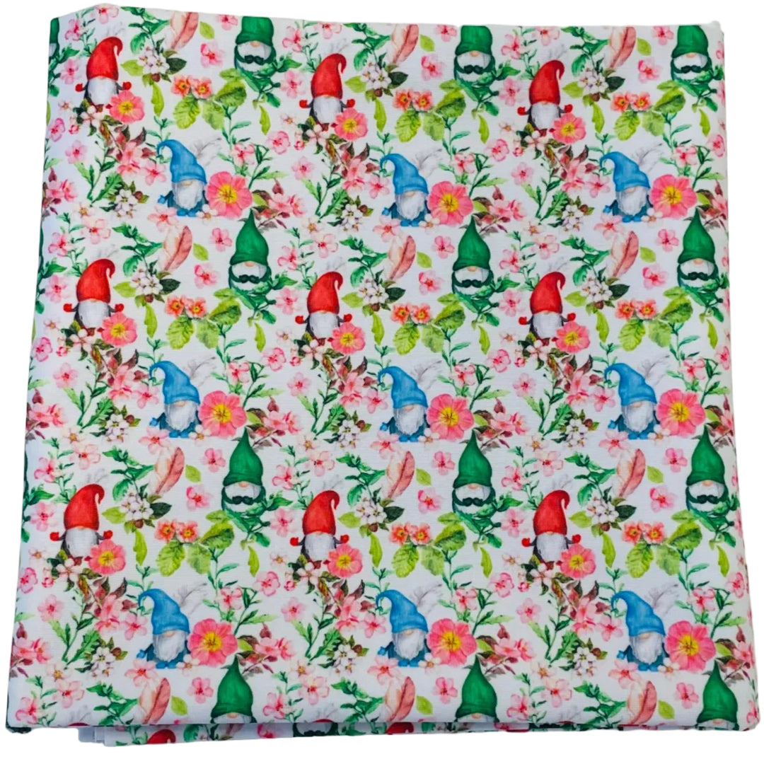 $5.00 SALE Fabric 36" Gnomes in the flowers
