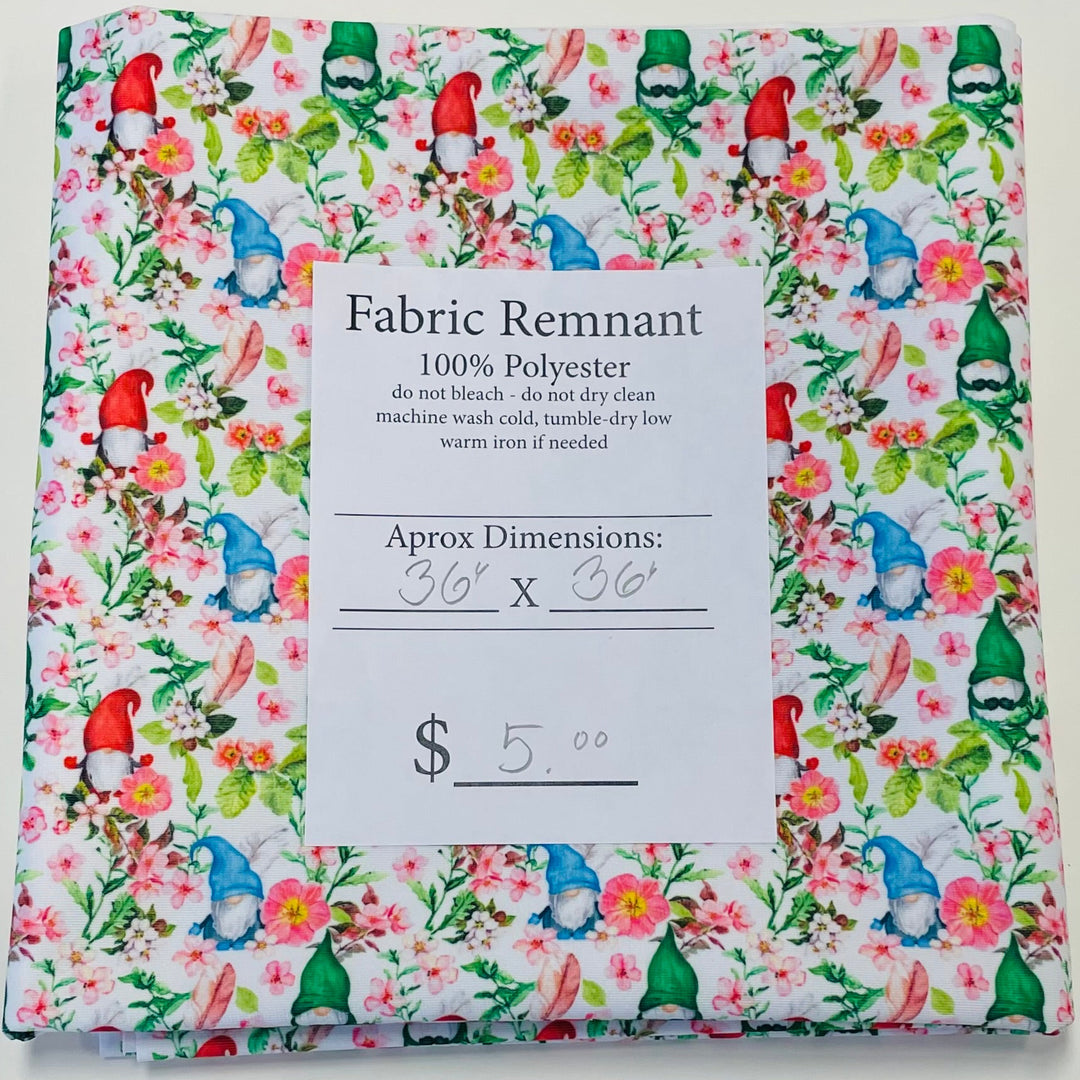 $5.00 SALE Fabric 36" Gnomes in the flowers