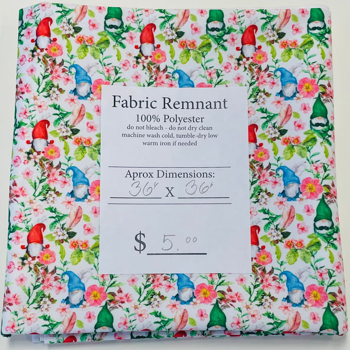 $5.00 SALE Fabric 36" Gnomes in the flowers