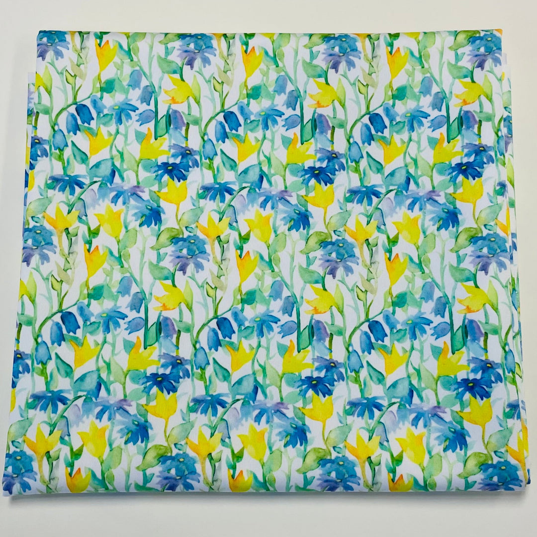 $5.00 SALE Fabric 36" Yellow and Blue Flowers