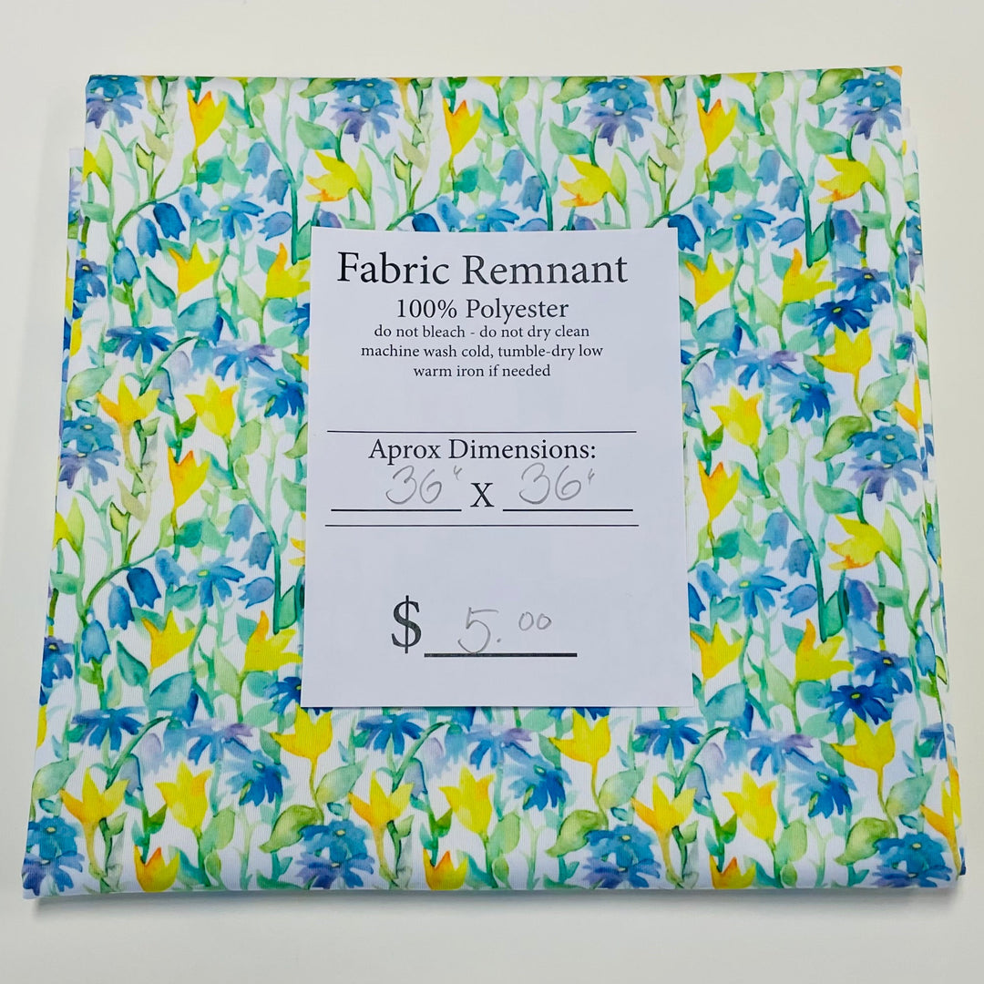 $5.00 SALE Fabric 36" Yellow and Blue Flowers