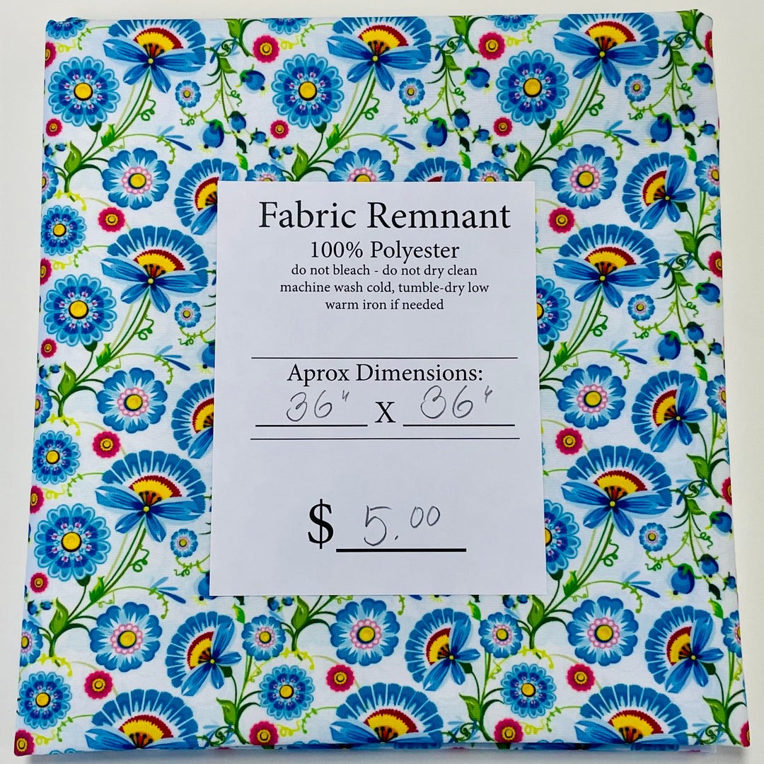 $5.00 SALE Fabric 36" Blue Fan Flowers