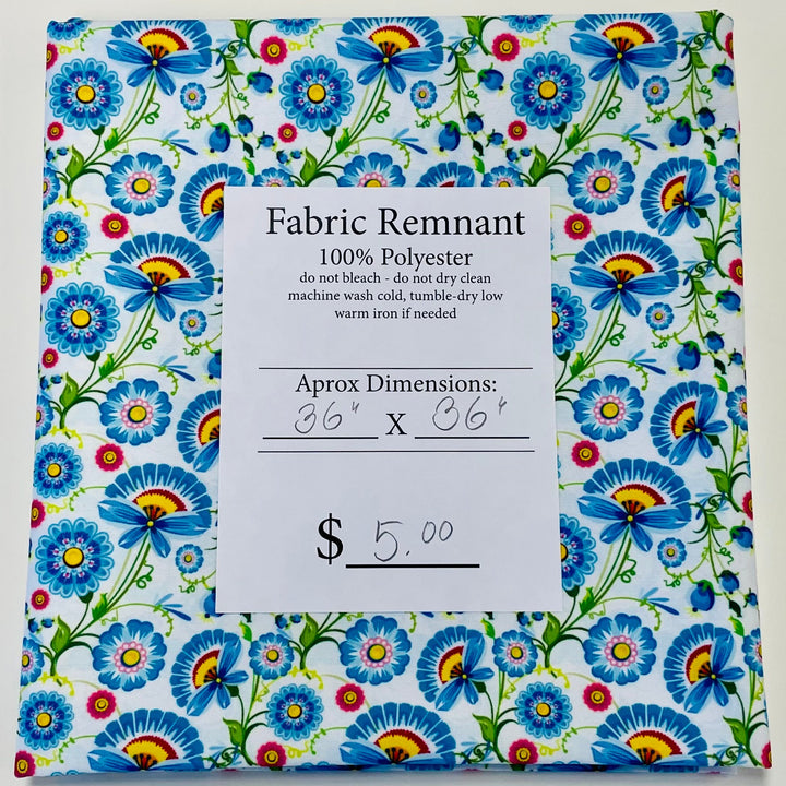 $5.00 SALE Fabric 36" Blue Fan Flowers