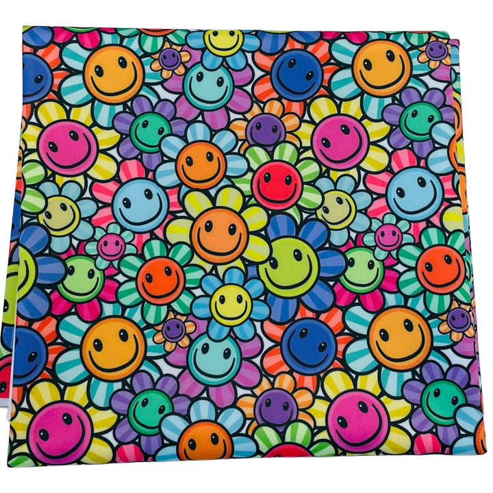 $5.00 SALE Fabric 36" Smiley Face Flowers