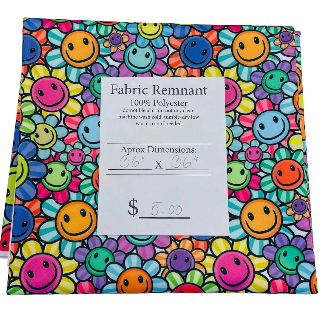 $5.00 SALE Fabric 36" Smiley Face Flowers