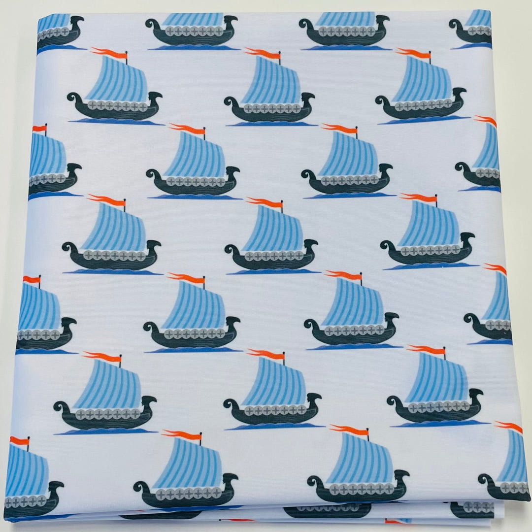 $5.00 SALE Fabric 36" Viking Ships on Grey