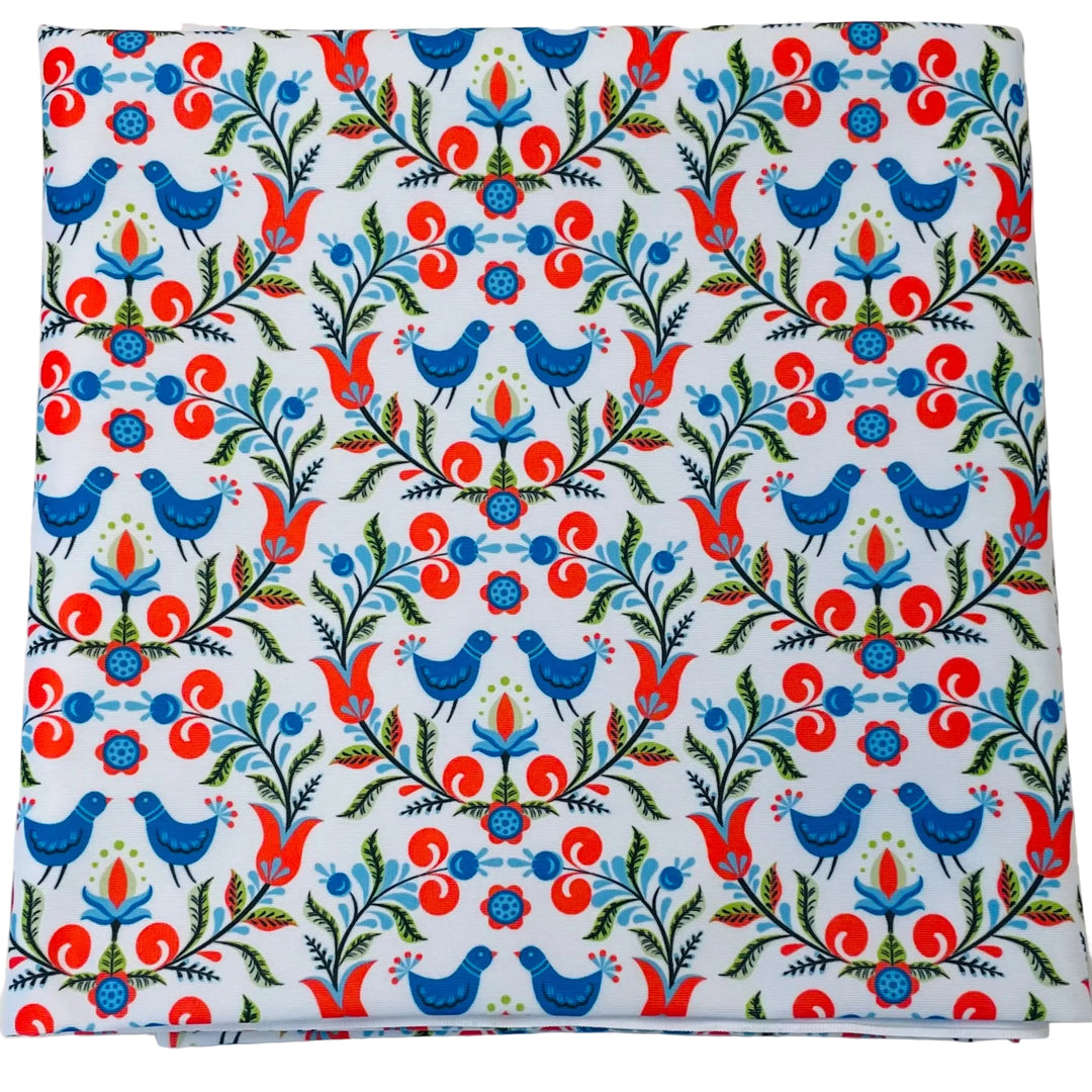 $5.00 SALE Fabric 36" Folk Art Flowers & Bluebirds