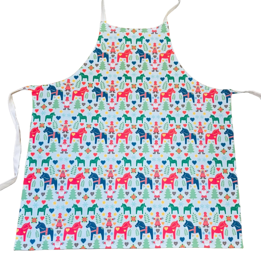 Apron - Eva Melhuish Tomte, Dala Horses  & Trees on Light Blue