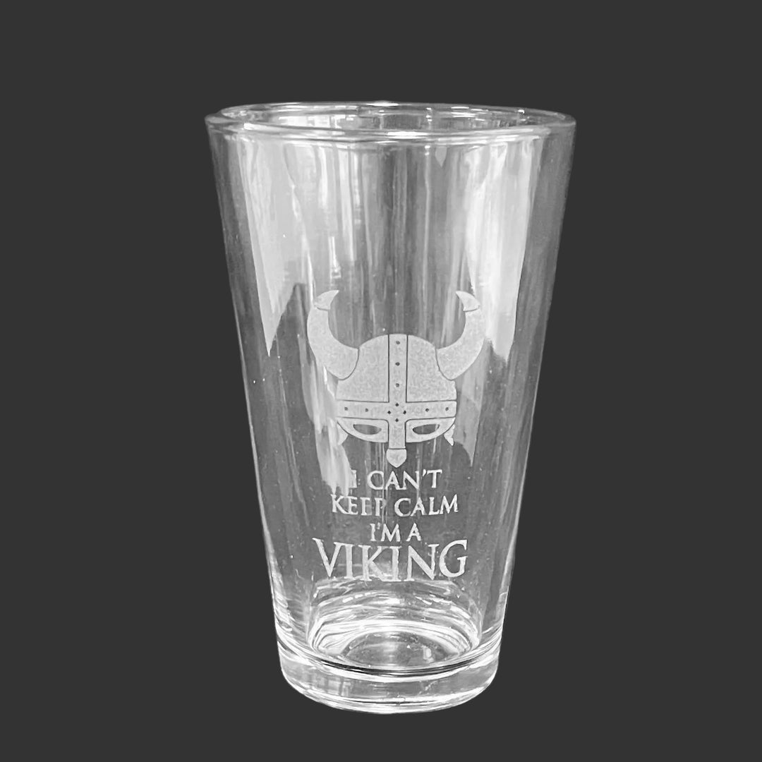 Etched 16oz pint glass - I can't keep calm I'm a Viking