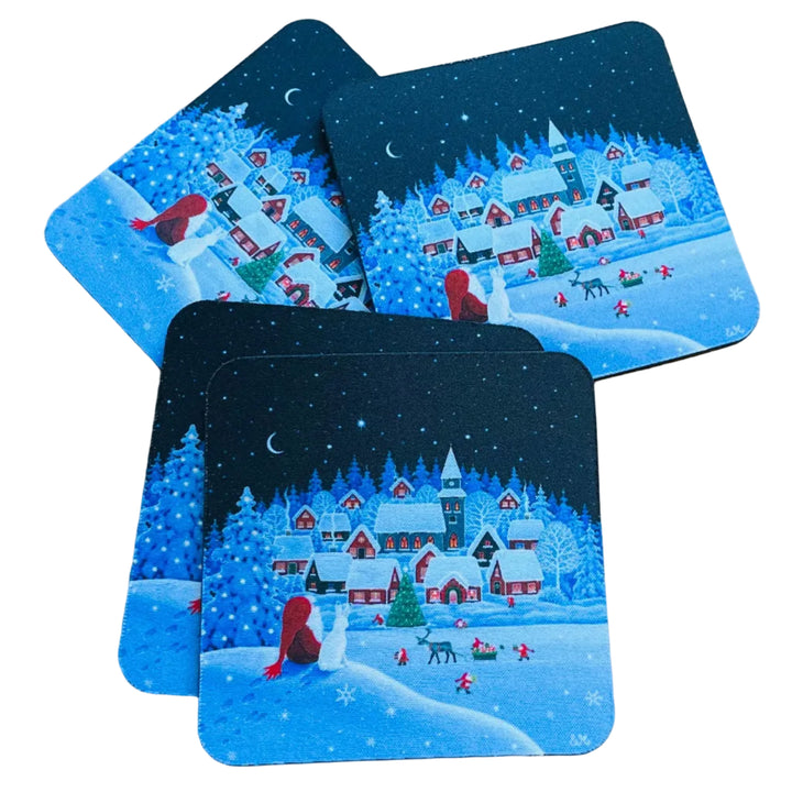 Eva Melhuish Tomte watching Village Coasters Box of 6