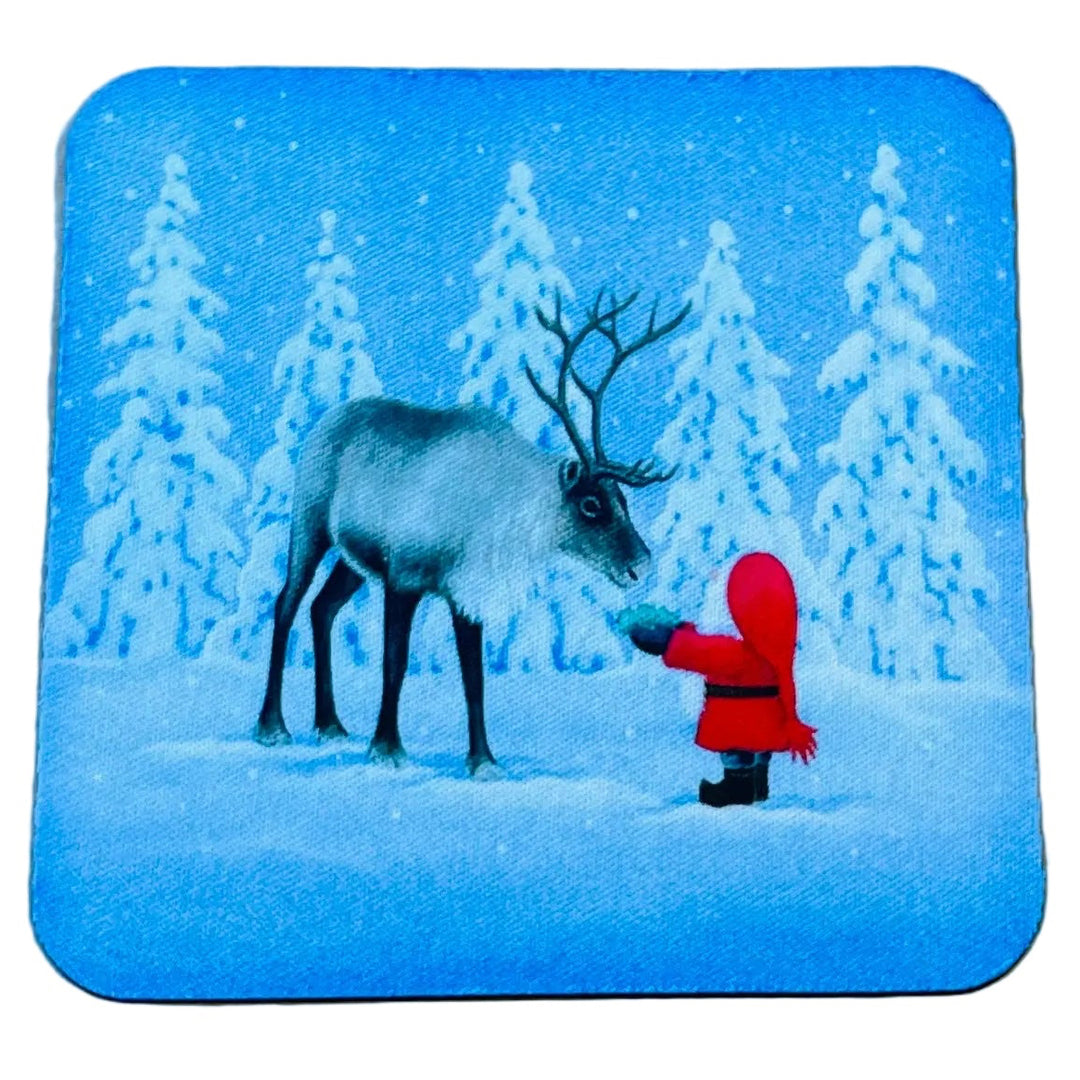 Eva Melhuish Tomte Feeding Reindeer Coasters Box of 6