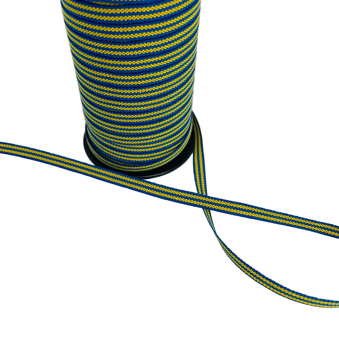 Fabric Ribbon Trim by the yard - Royal blue & yellow stripe